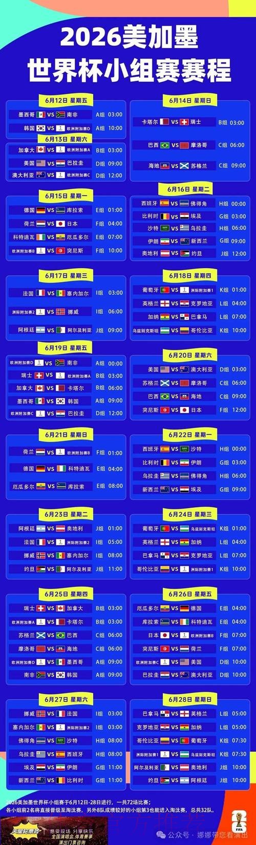 2026世界杯完整赛程高清